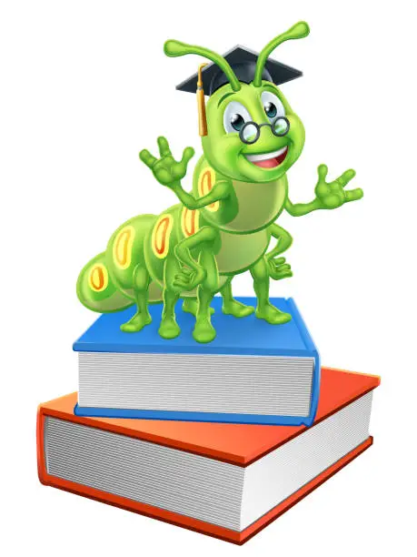 Vector illustration of Book Worm Cartoon Caterpillar
