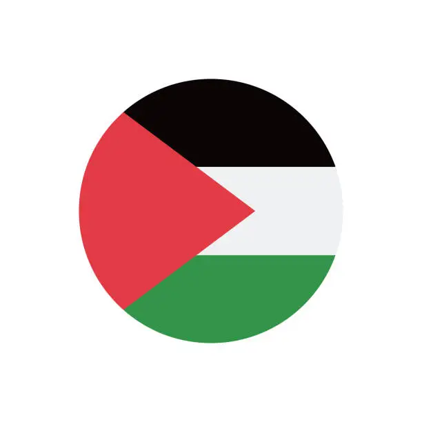 Vector illustration of Palestine flag. Button flag icon. Standard color. Round button icon. The circle icon. Computer illustration. Digital illustration. Vector illustration.