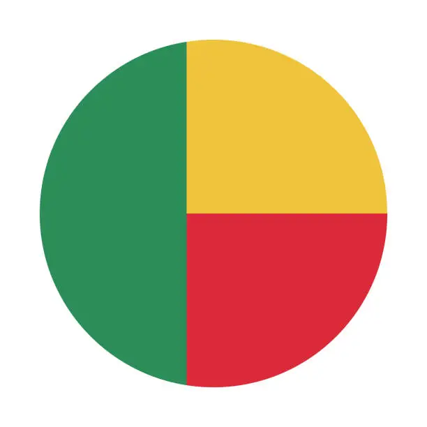 Vector illustration of Benin flag. Button flag icon. Standard color. Round button icon. The circle icon. Computer illustration. Digital illustration. Vector illustration.