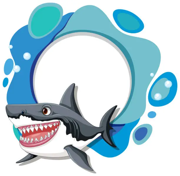 Vector illustration of Vector illustration of a smiling shark with water bubbles