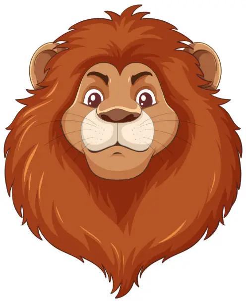 Vector illustration of Cartoon-style head of a confident male lion.