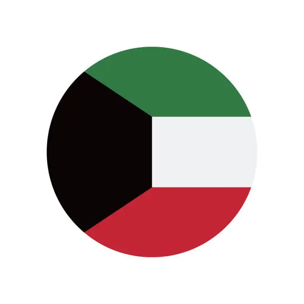 Vector illustration of Kuwait flag. Button flag icon. Standard color. Round button icon. The circle icon. Computer illustration. Digital illustration. Vector illustration.