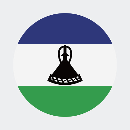 Lesotho flag. Circular icon. Round flag. Standard colors. Digital illustration. Computer illustration. Vector illustration.