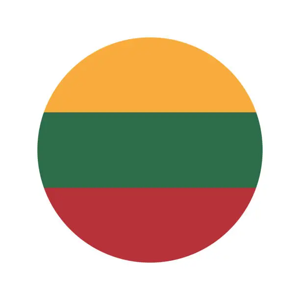 Vector illustration of Lithuania circle flag. Circle icon flag. Flag icon. Standard color. Digital illustration. Computer illustration. Vector illustration.