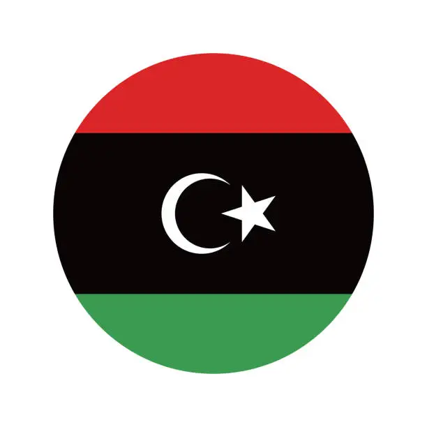 Vector illustration of Libya flag. Button flag icon. Standard color. Round button icon. The circle icon. Computer illustration. Digital illustration. Vector illustration.