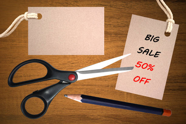 Sale labels  Text space on a label  Scissors and pencil