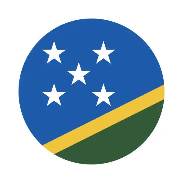 Vector illustration of Solomon Islands flag. Button flag icon. Standard color. Round button icon. The circle icon. Computer illustration. Digital illustration. Vector illustration.