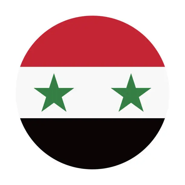 Vector illustration of Syria flag. Circle icon flag. Standard color. Button flag icon. Digital illustration. Computer illustration. Vector illustration.