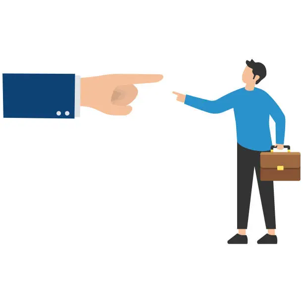 Vector illustration of Employee conflict direction, Argument between coworker, Different thought, Disagreement or opposite way, Decision issues, Standing on hand pointing in opposite direction