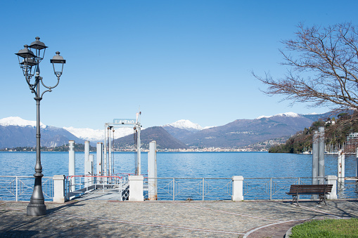 Beautiful waterfront at Laveno Monbello, by Maggiore lake, Italy