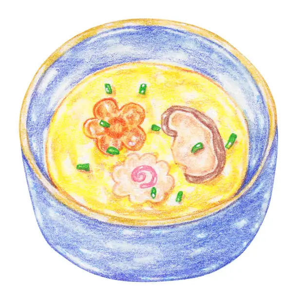 Vector illustration of chawanmushi color pencil drawing style, egg dishes from around the world