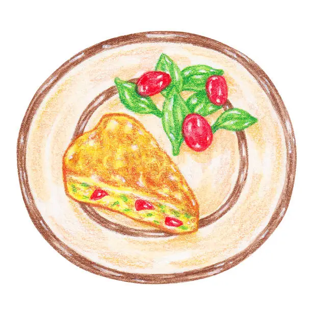 Vector illustration of frittata color pencil drawing style, egg dishes from around the world