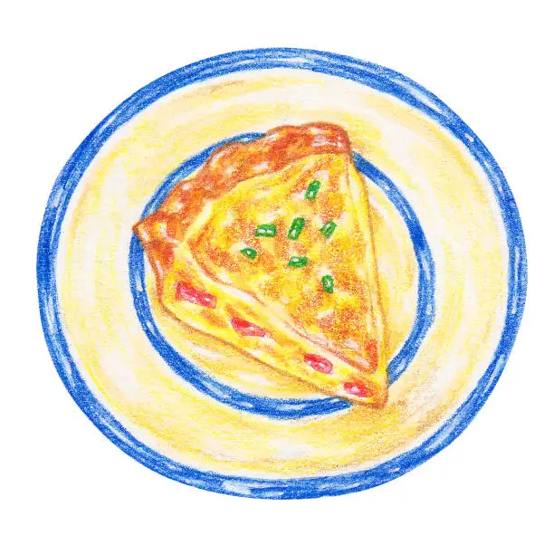 Vector illustration of quiche color pencil drawing style, egg dishes from around the world