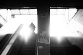 Underpass, Escalator, Reflected Light, Defocused People