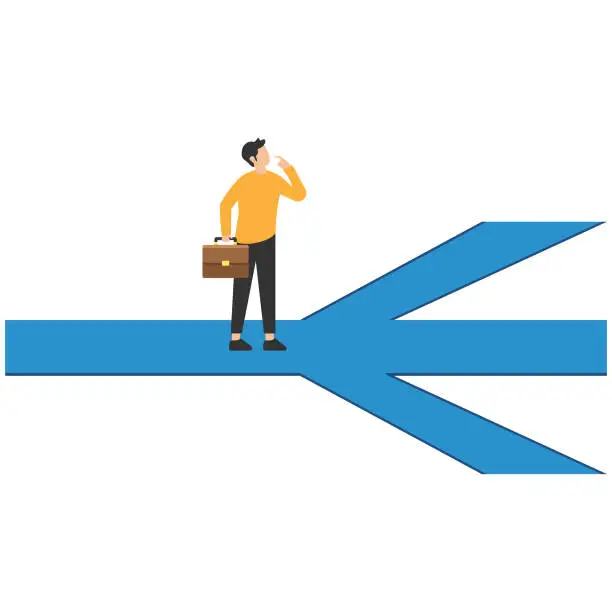 Vector illustration of Career path, work opportunity or choices, choosing the right path, Business challenge or decision point, People running on career path, Choose different direction for their job