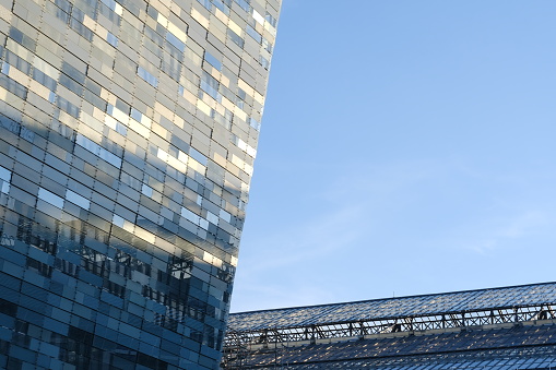 A close-up of a modern building near the Austerlitz railway station. Paris, France - March 22, 2024.