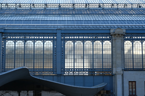 Paris, France - March 22, 2024. A close-up of the glass wall of the Austerlitz railway station.
