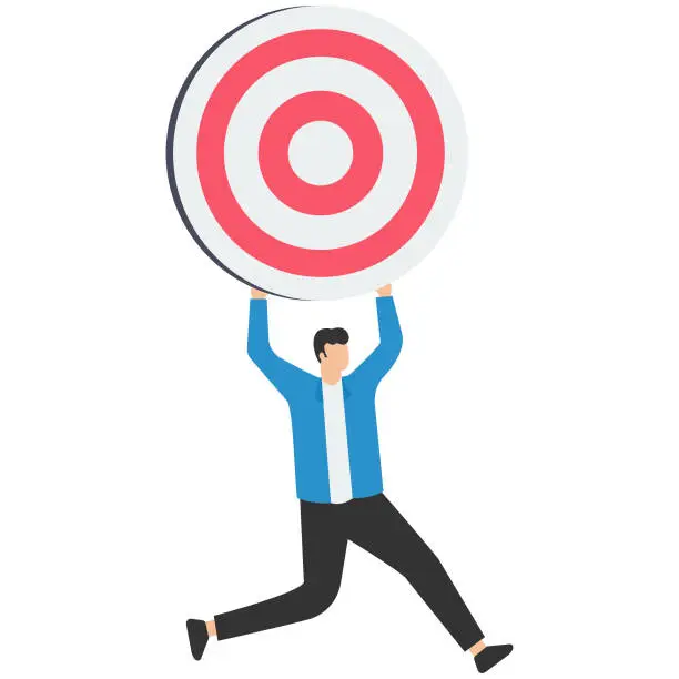 Vector illustration of Focus on business target, setting goal for motivation, Target audience for advertising or purpose for career development, Holding archer target or dashboard pointing