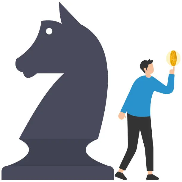 Vector illustration of Financial plan, investment strategy, Decision to make profit or pay off debt, Contemplation or thinking about savings and wealth, Spinning big money coin on his finger