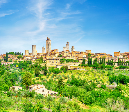Beautiful medieval town of San Gimignano, Tuscany, Italy. Composite photo
