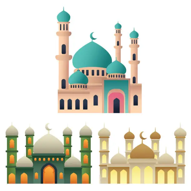 Vector illustration of Set Of Illustration Pack the Islamic Architecture Mosque Design Vectors