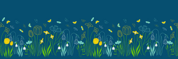 illustrazioni stock, clip art, cartoni animati e icone di tendenza di print - daffodil flower silhouette butterfly