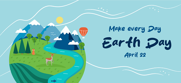 Happy Earth Day banner. Vector colorful banner template for celebrating environmental safety.
