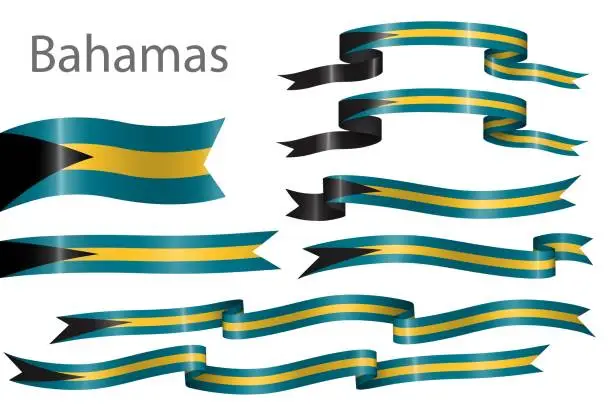 Vector illustration of set of flag ribbon with colors of Bahamas for independence day celebration decoration