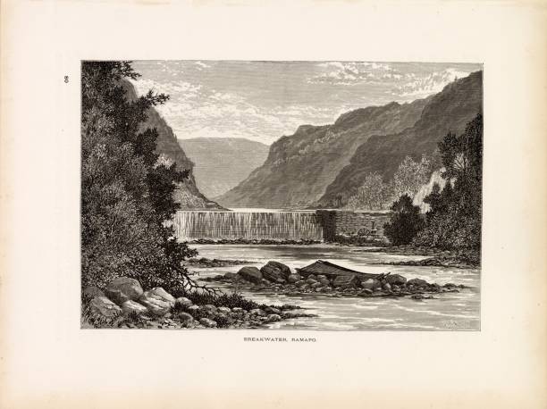 istock NEW JERSEY - Breakwater at Ramapo Riber - Antique Engraving Art 1874 2106332958
