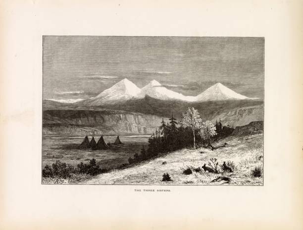 istock THE THREE SISTERS - Volcanic Peaks in Oregon US - Old 1874 Original Art 2106346641
