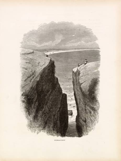 istock PURGATORY 1874 - Cliffs on the ATLANTIC COAST of Rhode Island, Old Print 2106346664