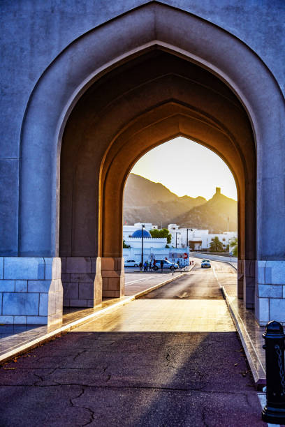 gate to the royal palace and al mirani fort in muscat, oman - al mirani imagens e fotografias de stock