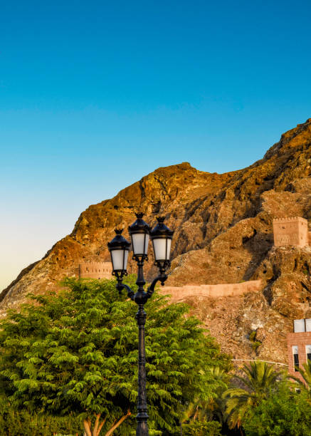 the royal palace and al mirani fort in muscat, oman - al mirani imagens e fotografias de stock