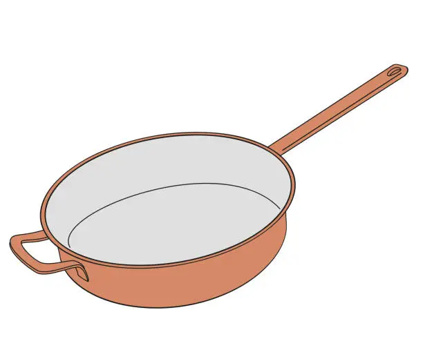 Vector illustration of copper saute pan frying pan with long handle