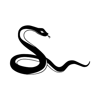 The snake icon. A black silhouette of a snake with its tongue sticking out. A viper in a beautiful pose. The symbol of the Chinese calendar 2025, 2037, 2049, 2061, 2073. Vector illustration.