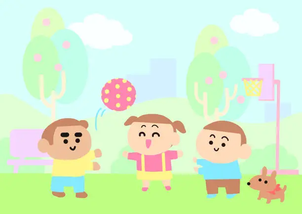 Vector illustration of Kids playing at the garden.
