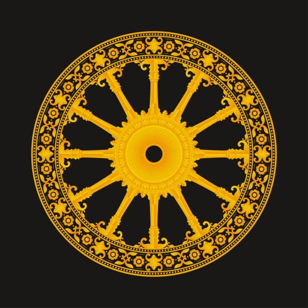 Dharma Wheel, Buddhism Thammajak, Dharmachakra Symbol. Isolated Element Dharma Wheel, Buddhism Thammajak, Dharmachakra Symbol. Isolated Element dharmachakra stock illustrations