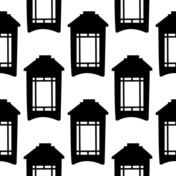 Vector illustration of Chinese lantern black Asian pattern Festive street