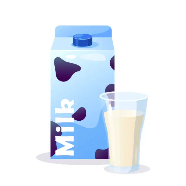 Vector illustration of Carton milk packaging with a glass of milk