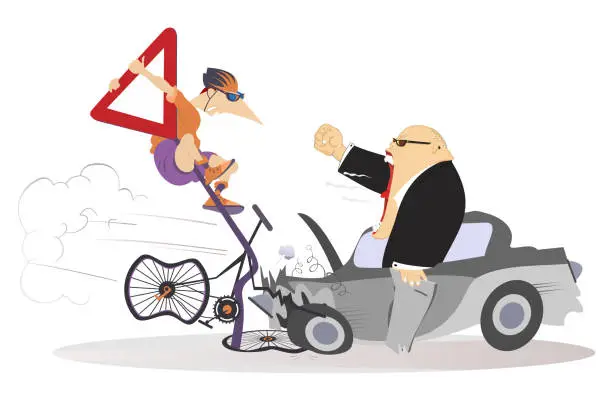 Vector illustration of Traffic accident. Bicycle accident. Collisions with car and bisycle