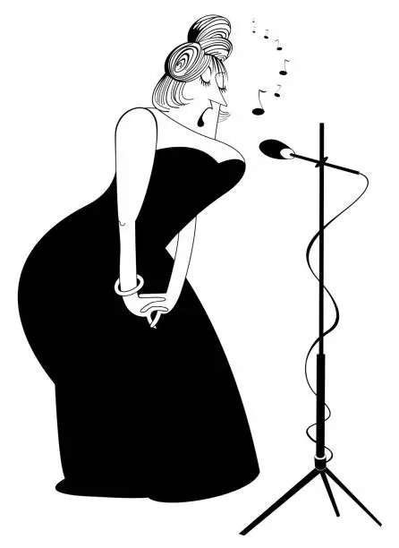 Vector illustration of Elegant curvy singer woman