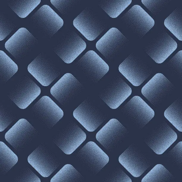 Vector illustration of Faded Rhombus Grid Seamless Pattern Trend Vector Dotted Blue Abstract Background
