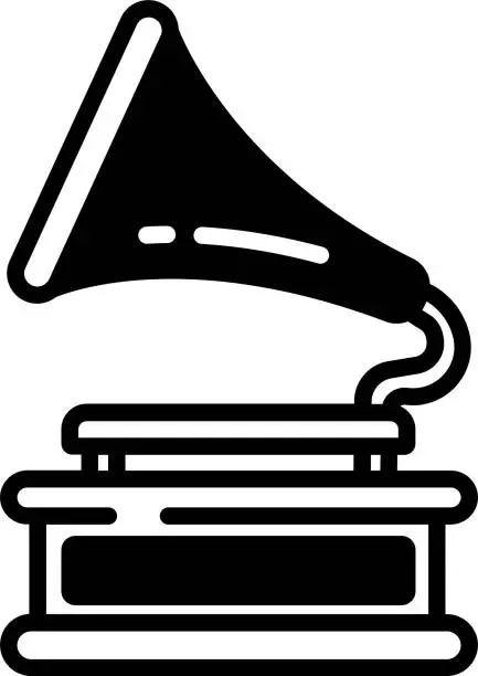 Vector illustration of Gramophone glyph and line vector illustration