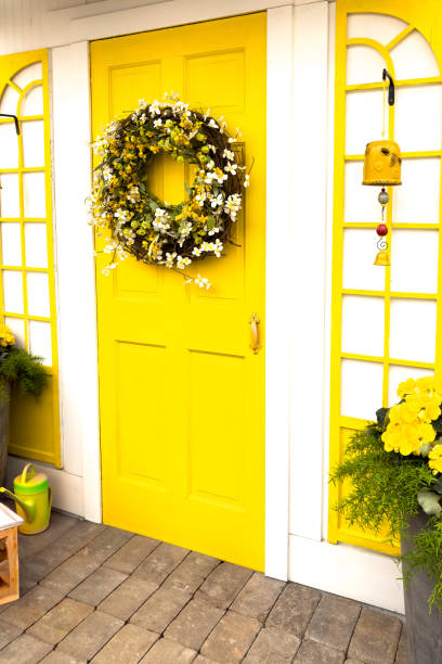 Spring front porch and yellow door