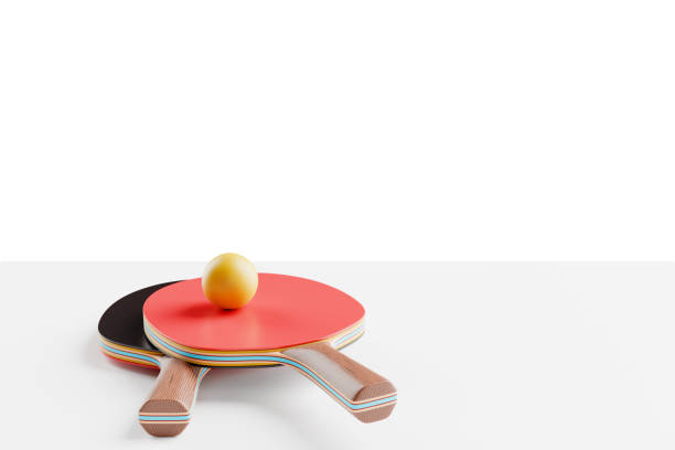 istock On the table are two rackets for table tennis, ping pong and a ball. 3D rendering 2106581198
