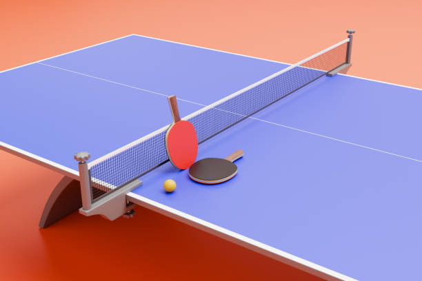 istock Rackets and ball court for table tennis, ping pong. 3d rendering 2106581341