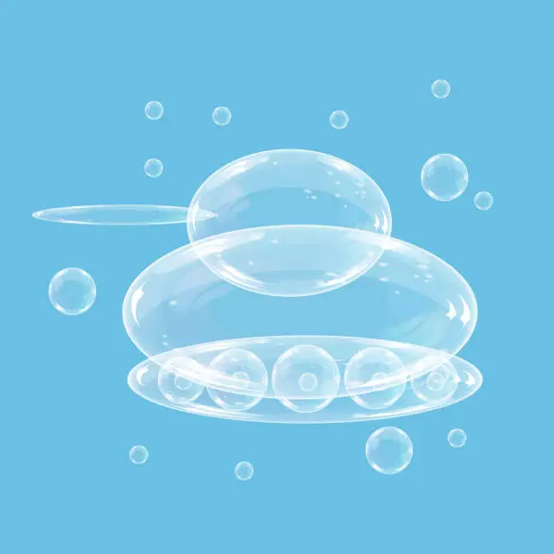 Vector illustration of Transparent soap bubbles in the shape of children's toys.