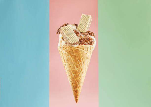 istock Scrumptious Ice Cream Cone with Wafer and Chocolate Isolated on a Multicolor Background 2106643802