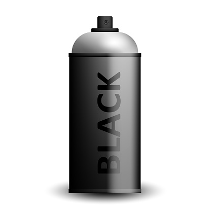 Steel aerosol can with black paint isolated on a white background.