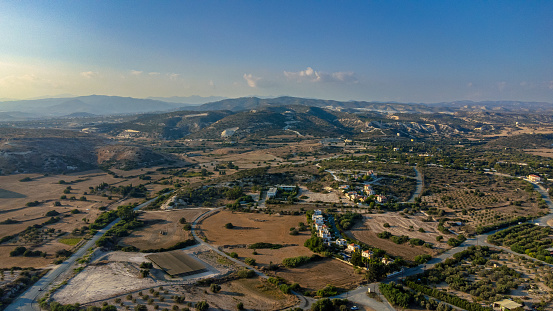 An aerial view of Agios Georgios in the evening